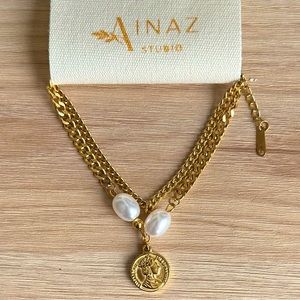 Ainaz Studio gold color vintage bracelet with pearl accent